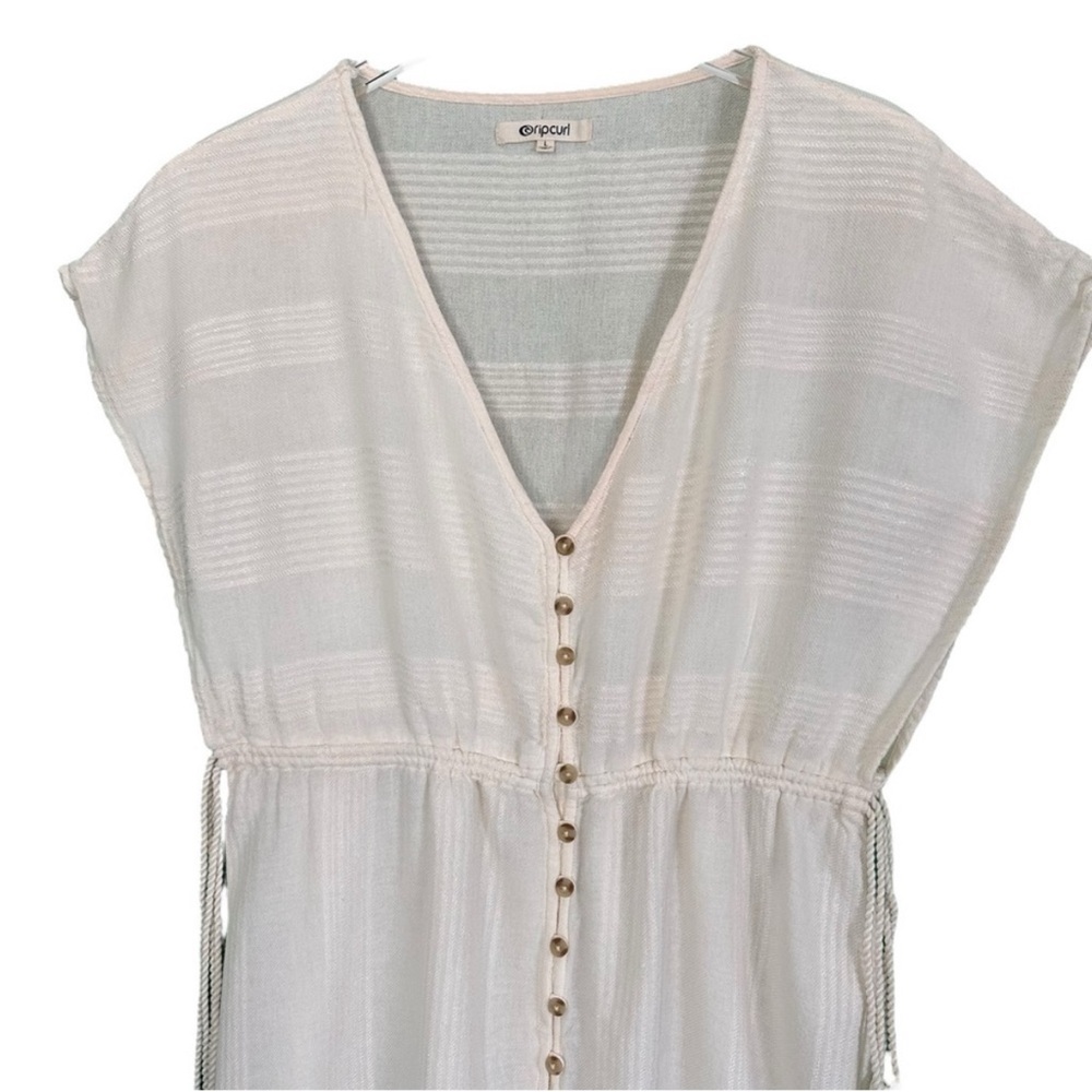 RIPCURL Dune Dress L White Boho Beach Cover Up Cotton Button Front Tassel Resort - Picture 6 of 13